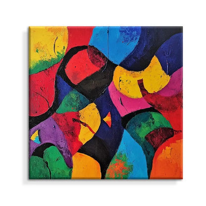Hand-painted abstract oil painting on canvas, square unframed one-panel wall art, rolled for delivery