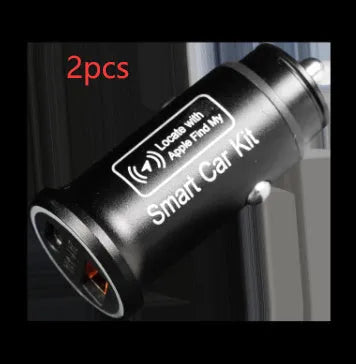 Black car charger locator GPS device with plug for 12V socket, made of ABS plastic