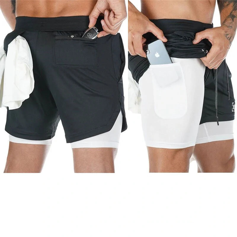 Men's quick-dry running shorts with double-layer design in various colors