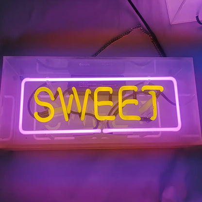 Custom neon sign light box with acrylic shell and manually bent tubes in multiple colour options