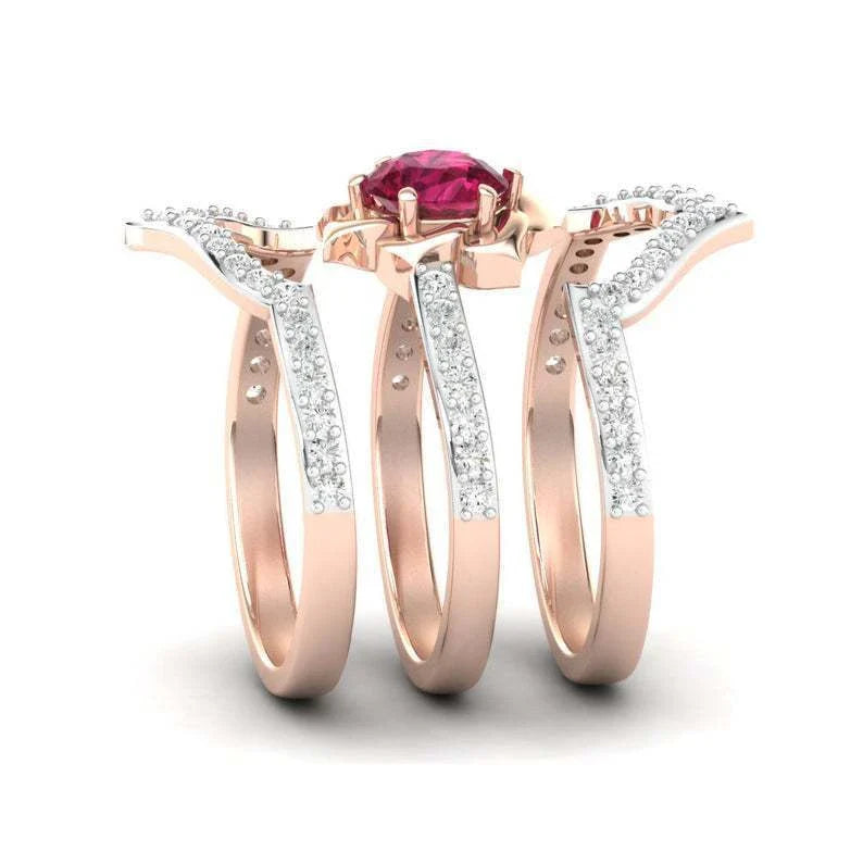 Exquisite rose gold flower engagement ring set with intricate floral design and adjustable sizing