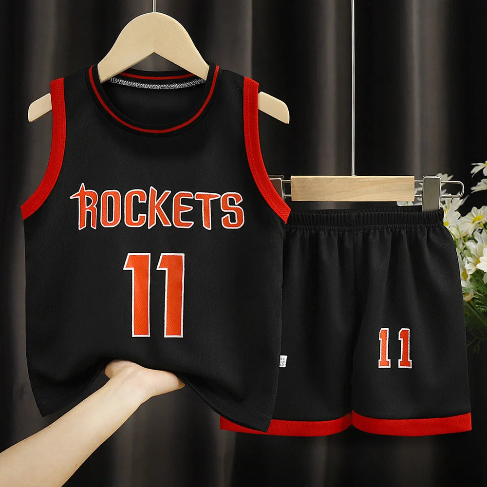 Boys' basketball sports suit two-piece set in chemical fibre blend fabric