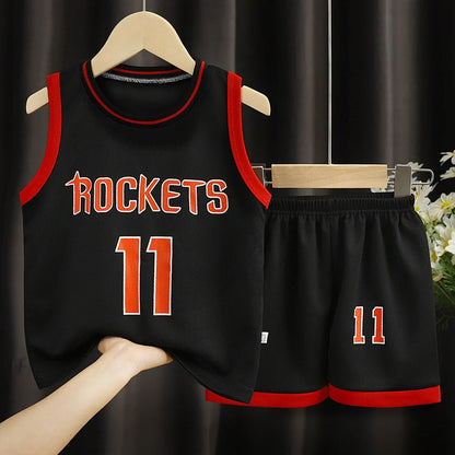 Boys' basketball sports suit two-piece set in chemical fibre blend fabric