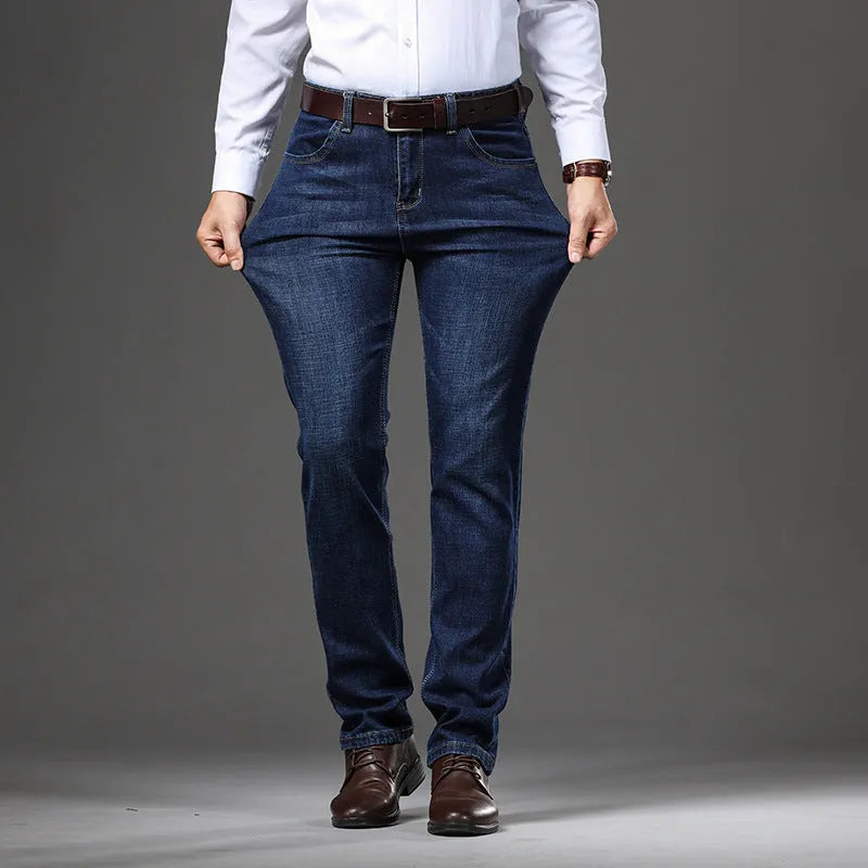 Women's black stretch jeans loose fit straight leg design mid waist business casual trousers