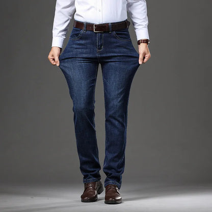 Women's black stretch jeans loose fit straight leg design mid waist business casual trousers