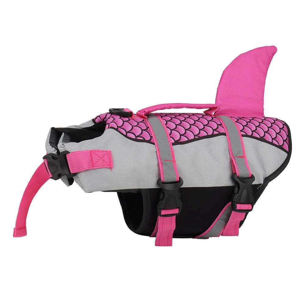 High buoyancy dog swim vest with emergency handle and leash attachment in multiple colors