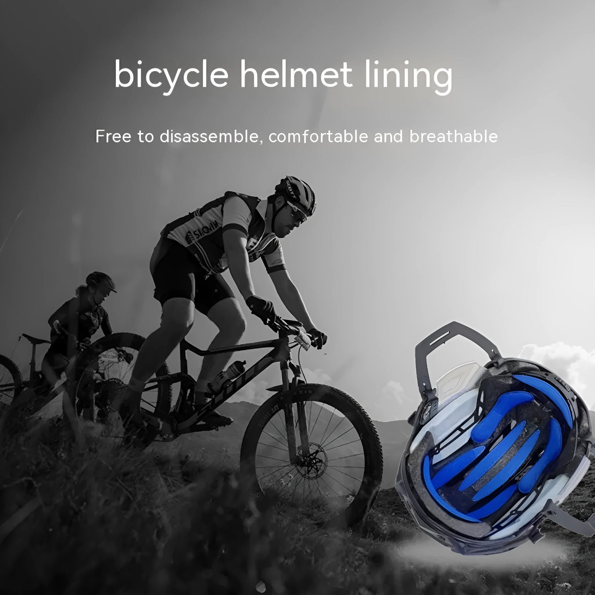 Universal cycling helmet replacement liner with breathable sponge and a separate Velcro chin pad in four colour options.