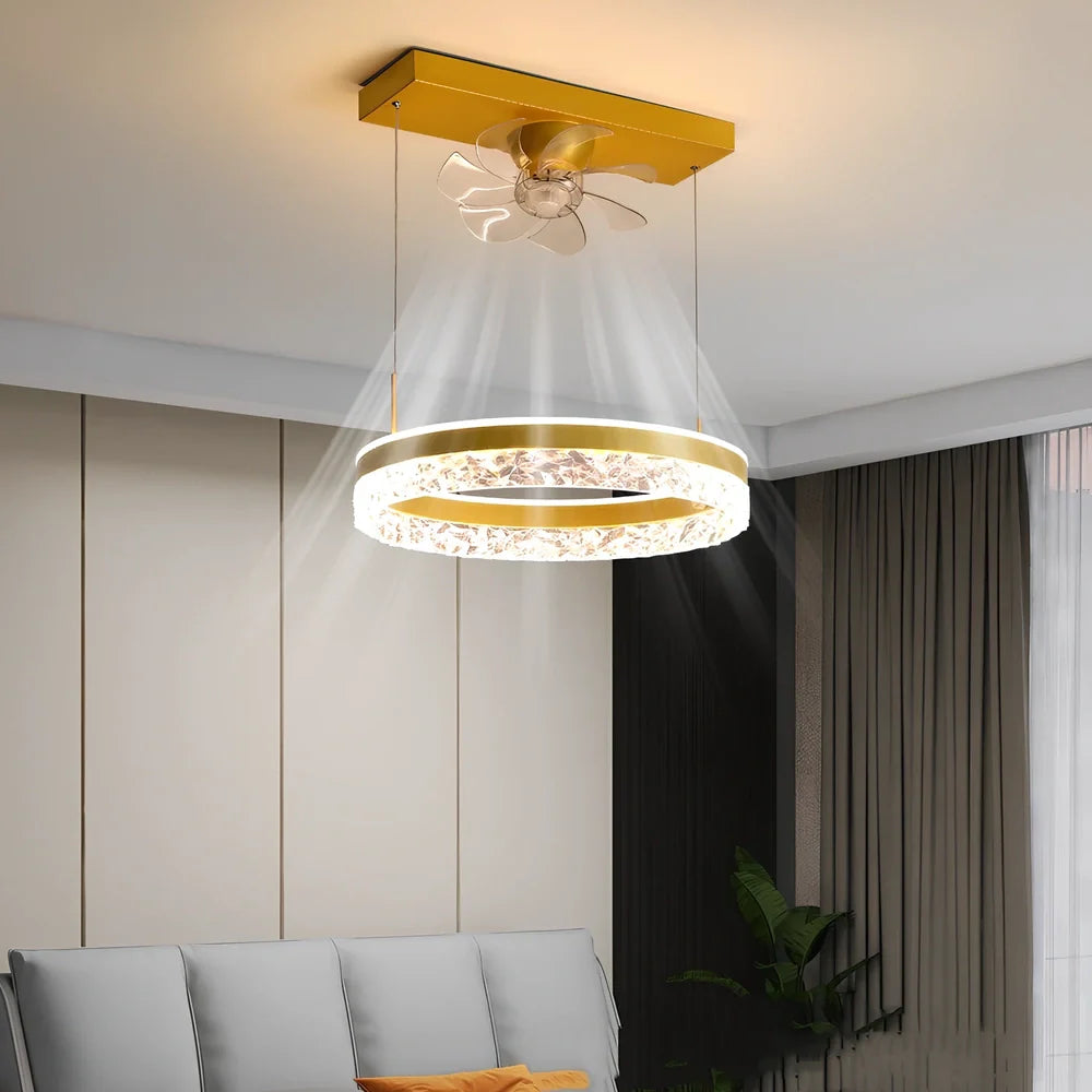 Ceiling fan light with 50cm diameter, integrated LED, and minimalist design in black finish