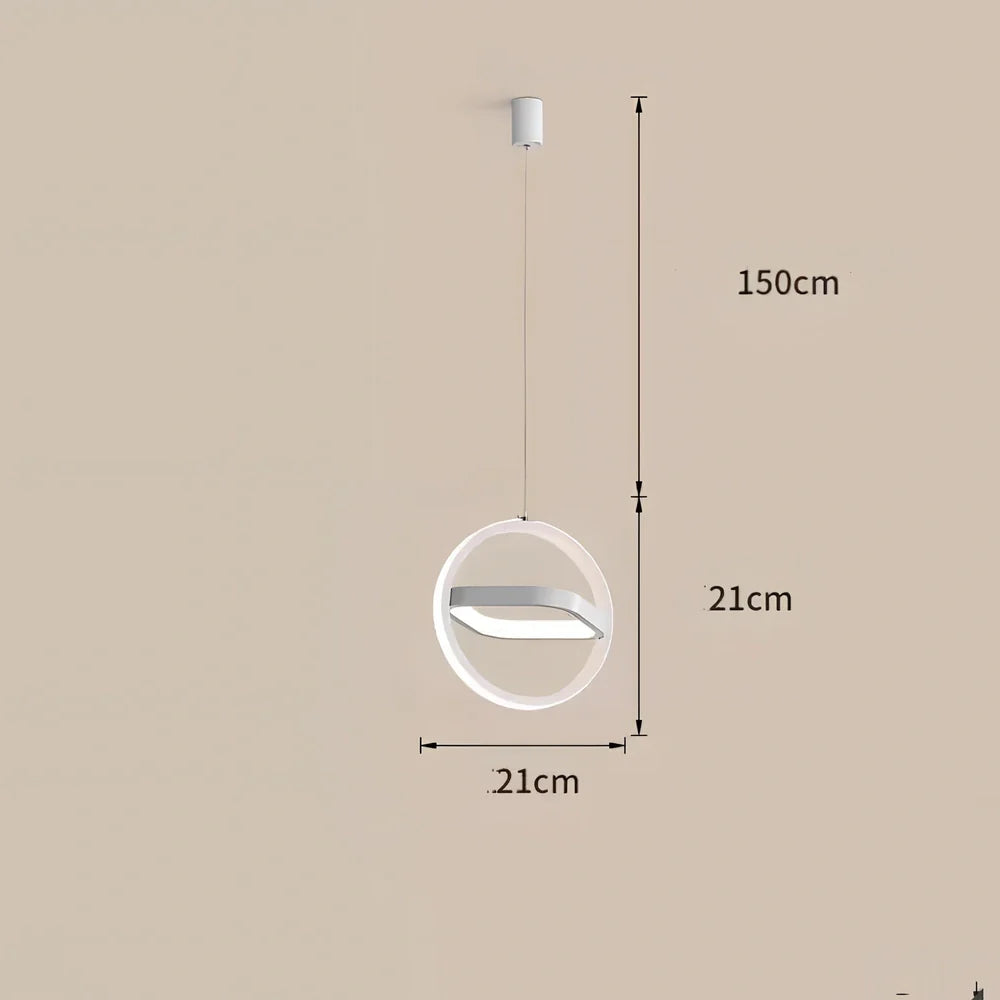 Nordic iron pendant lamp in black circle shape, 210mm diameter, adjustable 1m height with LED white light for bedroom