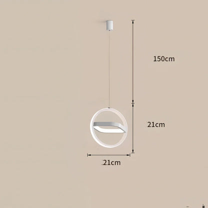 Nordic iron pendant lamp in black circle shape, 210mm diameter, adjustable 1m height with LED white light for bedroom