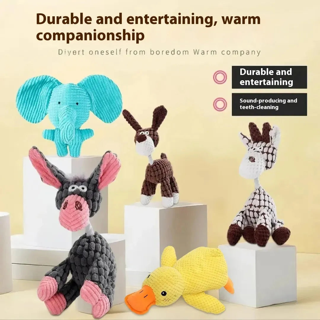 Bite-resistant plush puppy toy in various styles like rechargeable duck and plush donkey for teething relief