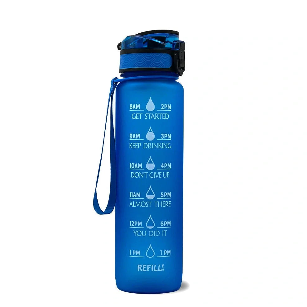 Tritan sports water bottle with frosted gradient finish and flip-top lid showing blue-red colour transition