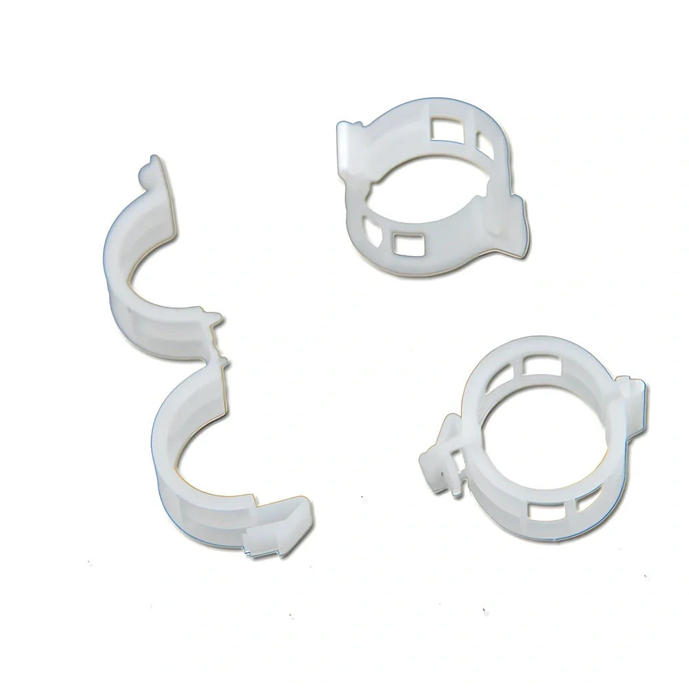 Plastic tomato plant grafting clips showing 3-4cm diameter and smooth surface texture