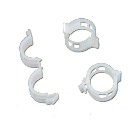 Plastic tomato plant grafting clips showing 3-4cm diameter and smooth surface texture