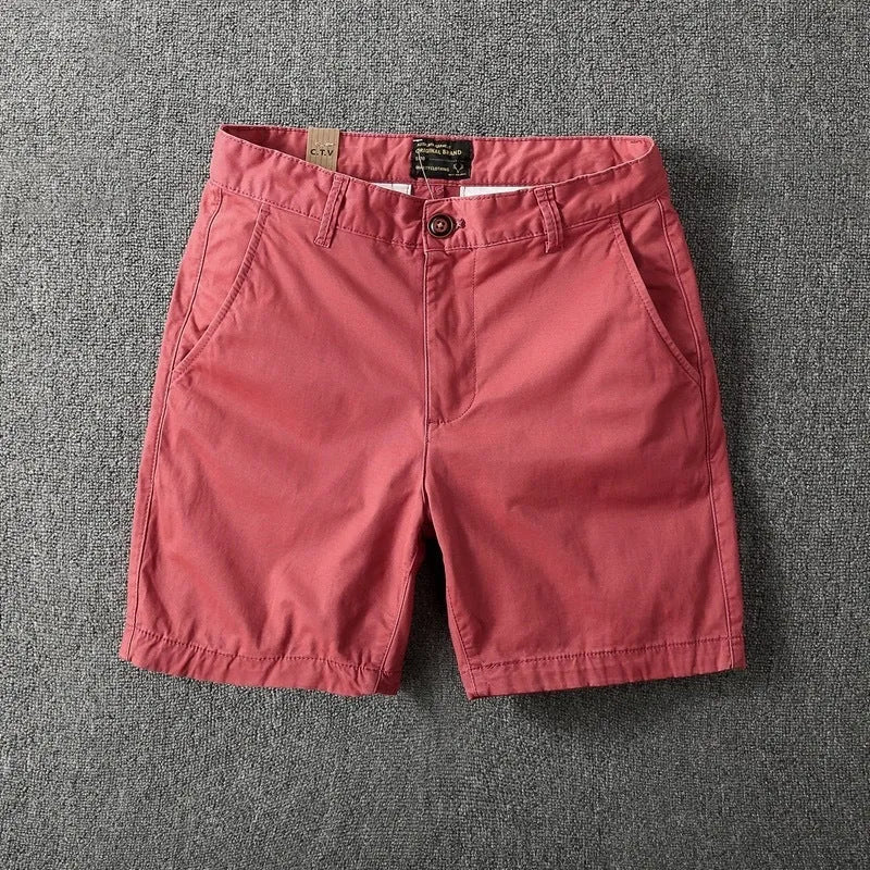 Men's cotton loose shorts with straight-leg cut and zipper fly in multiple colour options