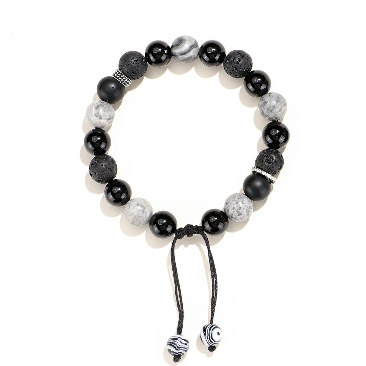 Black agate map stone volcanic bracelet with diamond-shaped stones in new Chinese style
