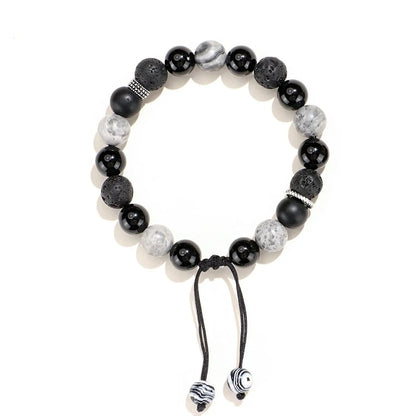 Black agate map stone volcanic bracelet with diamond-shaped stones in new Chinese style