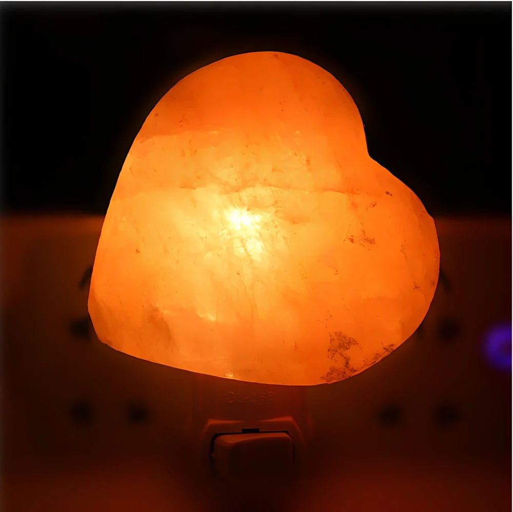 Cylindrical Himalayan crystal salt lamp, 9.8cm tall, 5cm diameter, with warm 3000K glow for air purification