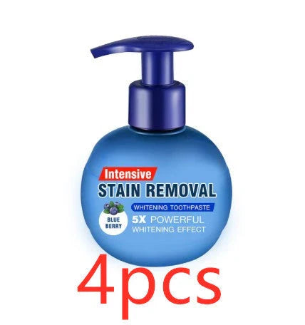 Whitening blueberry toothpaste in a variety of color and pack options, featuring baking soda and natural ingredients for a clean, fresh smile.