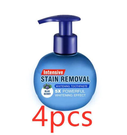 Whitening blueberry toothpaste in a variety of color and pack options, featuring baking soda and natural ingredients for a clean, fresh smile.