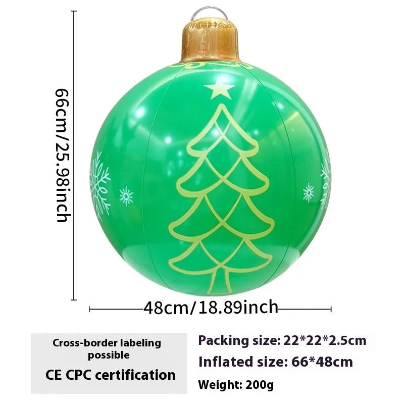 63cm red snowflake inflatable Christmas ball with flashing LED lights hanging in garden
