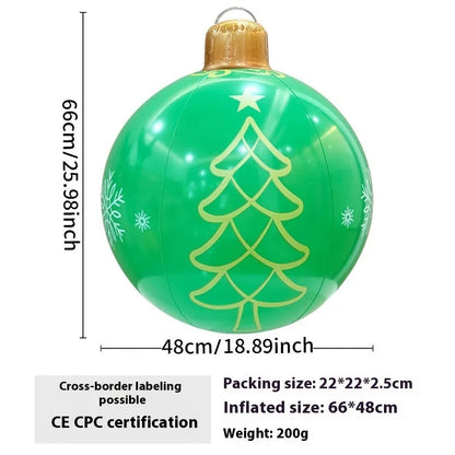 63cm red snowflake inflatable Christmas ball with flashing LED lights hanging in garden