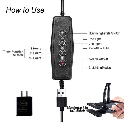 Adjustable USB plant growth light with timer for indoor gardening