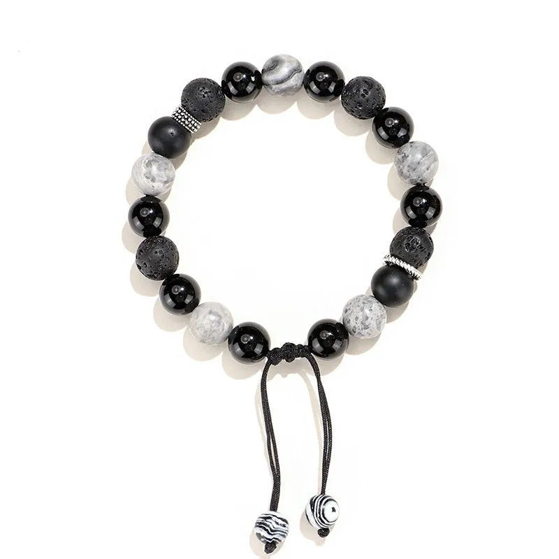 Black agate map stone volcanic bracelet with diamond-shaped stones in new Chinese style