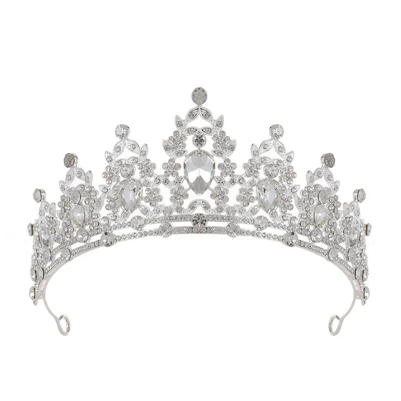 Baroque crown bride headdress in alloy with rhinestone embellishment on a white background.