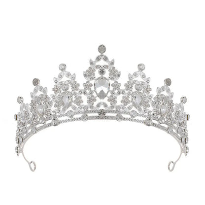 Baroque crown bride headdress in alloy with rhinestone embellishment on a white background.