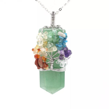 Crystal Column Tree of Life Winding Pendant Necklace in various natural crystal colors
