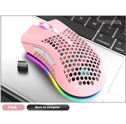BM600 wireless luminous mouse with hollow out design in black, cyan, or white colour.