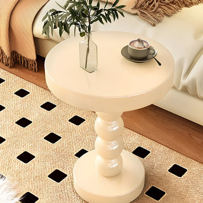 Vintage solid wood round bedside table with 40cm diameter top in minimalist design