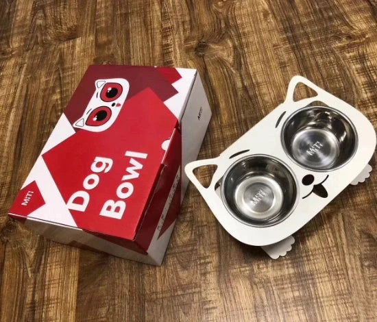 Elevated anti-spill pet food and water bowls in various color options, featuring a sleek and inclined design to prevent spills and keep meals fresh.