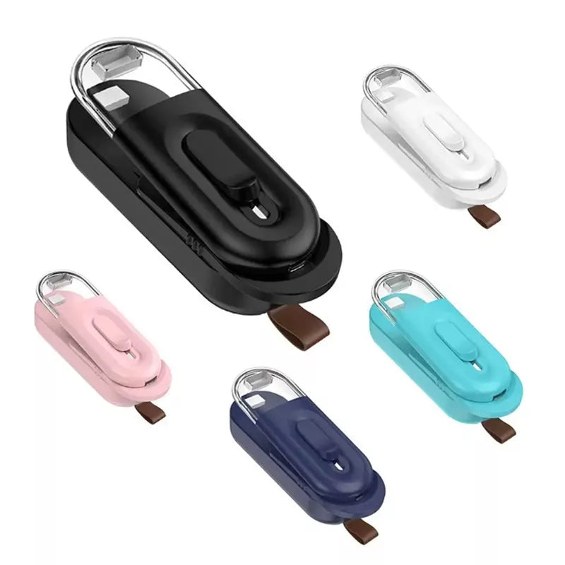 Handheld portable food bag sealer in black, white, and Lake Blue