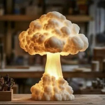 Modern art mushroom cloud shaped table lamp with USB cable, 20cm height on 15cm base