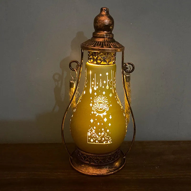 New Chinese style glass LED oil lamp ornament in red, hanging as a Christmas decoration.