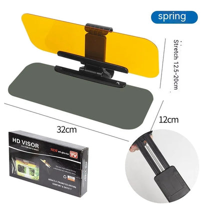 Car anti-glare sun visor with acrylic lens shown in telescopic stretched position