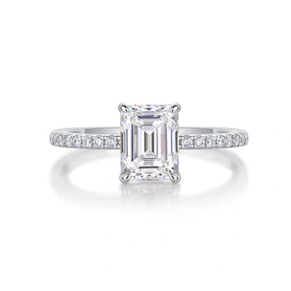 Wedding ring set with octagonal moissanite stones on S925 silver bands with platinum plating