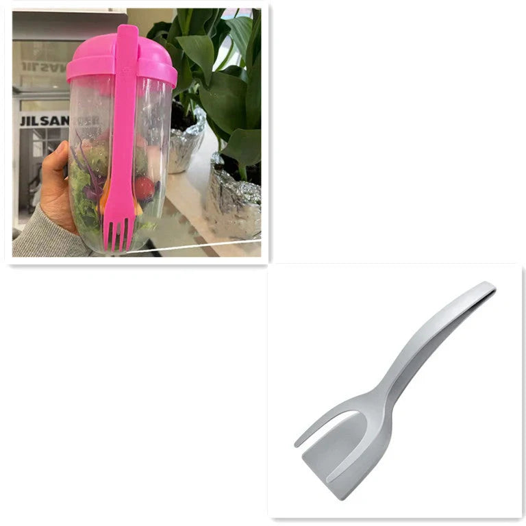 1000ml BPA-Free Salad Cup Set with Fork and Dressing Holder in four colors