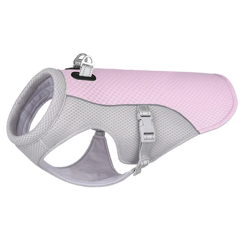 Cooling dog vest made of breathable, sun-proof material to keep dogs cool and comfortable during hot weather