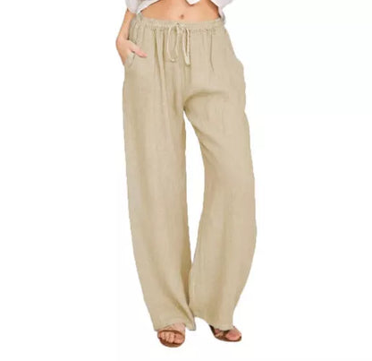 Women's high-waisted cotton-linen yoga pants with belt in various colors