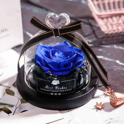 LED eternal real rose preserved in a glass dome home decor with colour options.