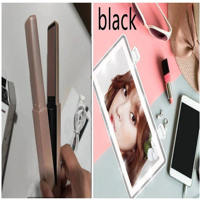 Cordless USB hair straightener with ceramic plates, perfect for travel and on-the-go styling