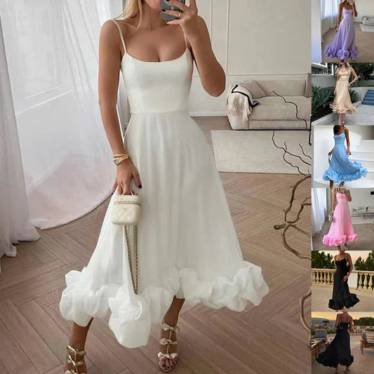 Elegant Floral A-Line Skirt with Suspenders for Women in various colors