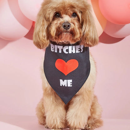 Pet dog letters pattern scarf and saliva towel in black pink red or multicolour, sizes S M L, polyester fabric