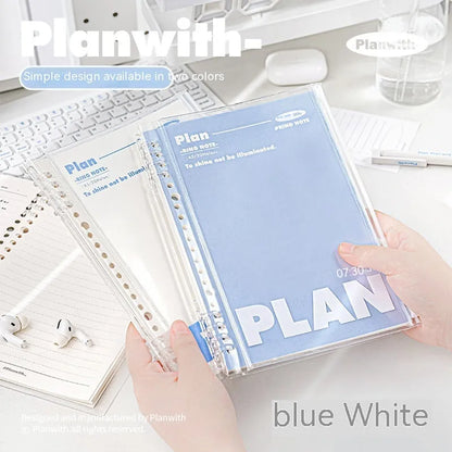 A5 PVC notebook storage organiser with clear front window in white or blue colour