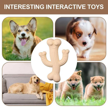 Beige cactus-shaped dog chew toy made from bamboo fibre and rubber on a white background.