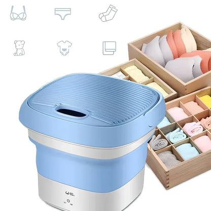 Blue Weili BX-3 folding washing machine unfolded, 0.8kg tub capacity, plastic portable design for small laundry loads