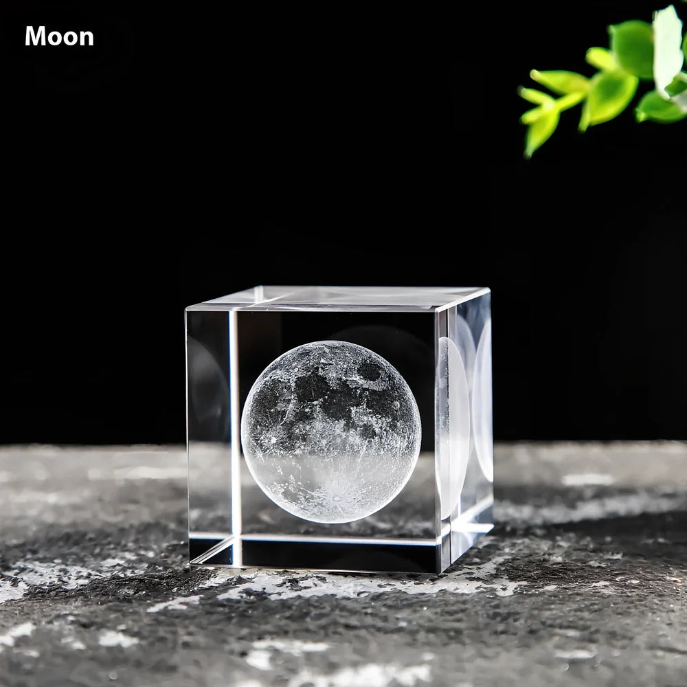 White crystal lotus cube desktop ornament showing geometric pattern and precise square dimensions